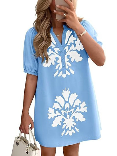 Sandra | Floral Puff Short Sleeve Mini Dress with Pockets