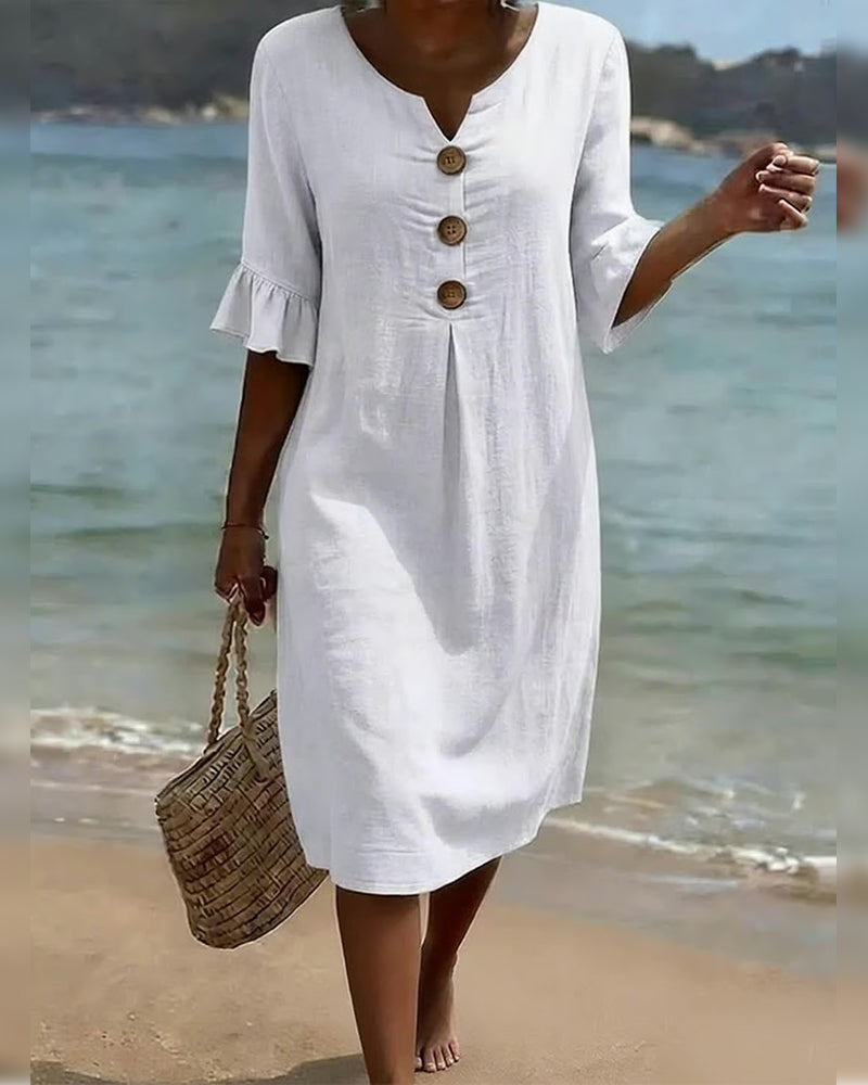Robe Bouton Manche Volanté 100% Coton