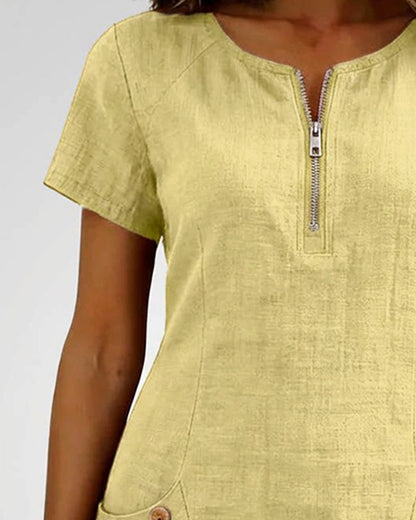 Robe Fermeture Éclair Poche Coton Lin