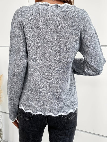 Éléonore™ | Pull Col V Festonné