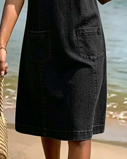 Robe Décontractée Fourreau Poche Petit Col En V