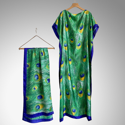 Elegant Floral Print Silk Kaftan Dress