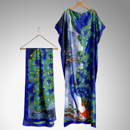 Elegant Floral Print Silk Kaftan Dress