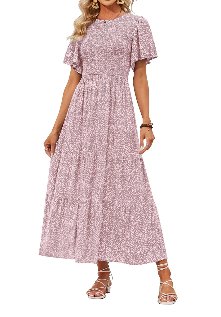 Elegant Floral Print V-Neck Maxi Dress