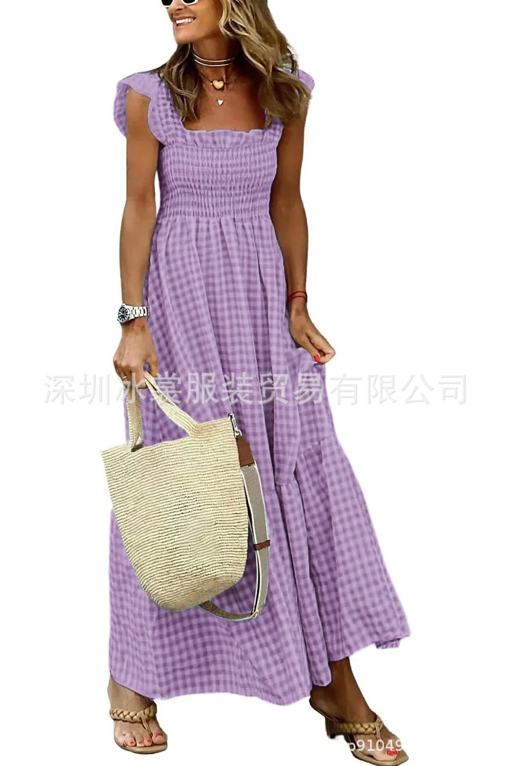 Classic Gingham Smocked Tiered Maxi Dress