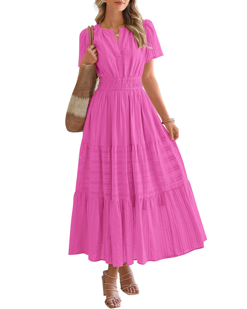 Elegant Lilac Smocked Tiered Maxi Dress