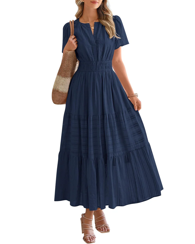 Elegant Lilac Smocked Tiered Maxi Dress