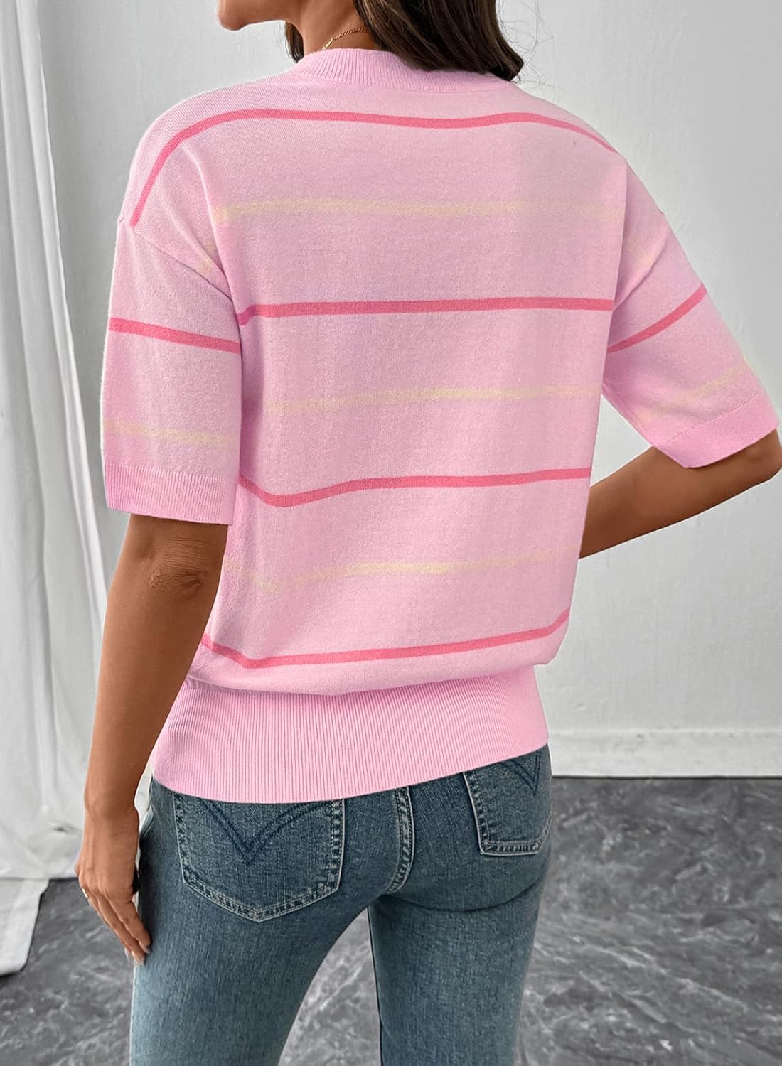 Lila | Short Sleeve Knit Striped Top