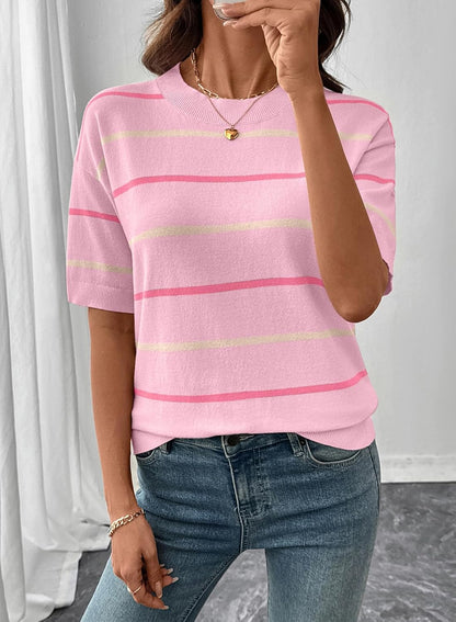 Lila | Short Sleeve Knit Striped Top