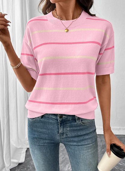 Lila | Short Sleeve Knit Striped Top
