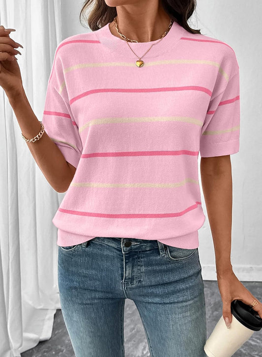 Lila | Short Sleeve Knit Striped Top