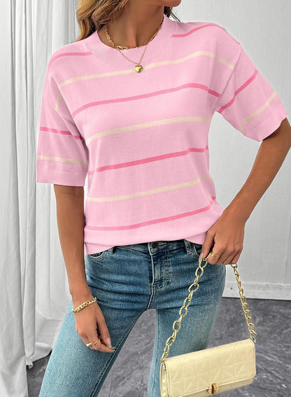 Lila | Short Sleeve Knit Striped Top