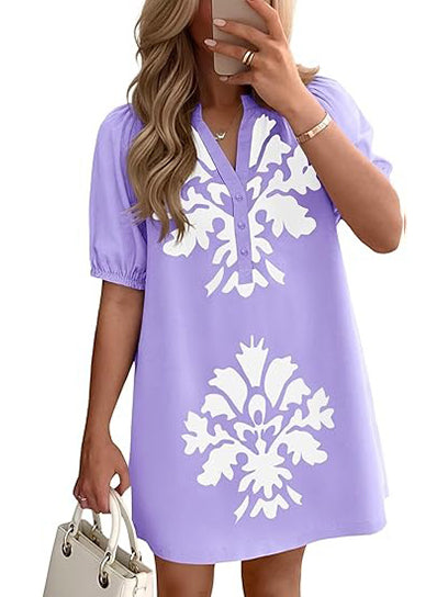 Sandra | Floral Puff Short Sleeve Mini Dress with Pockets