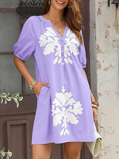 Sandra | Floral Puff Short Sleeve Mini Dress with Pockets