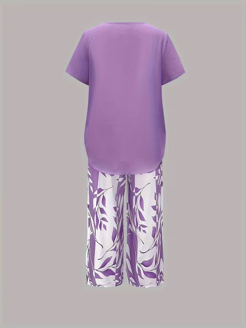 Elmyra | Casual Leaf Print Two-Piece Set
