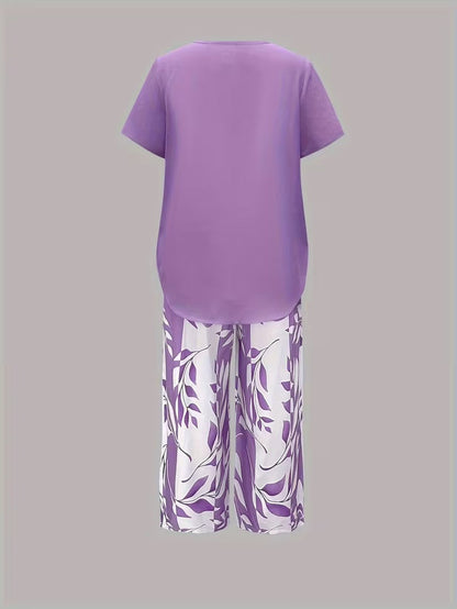 Elmyra | Casual Leaf Print Two-Piece Set