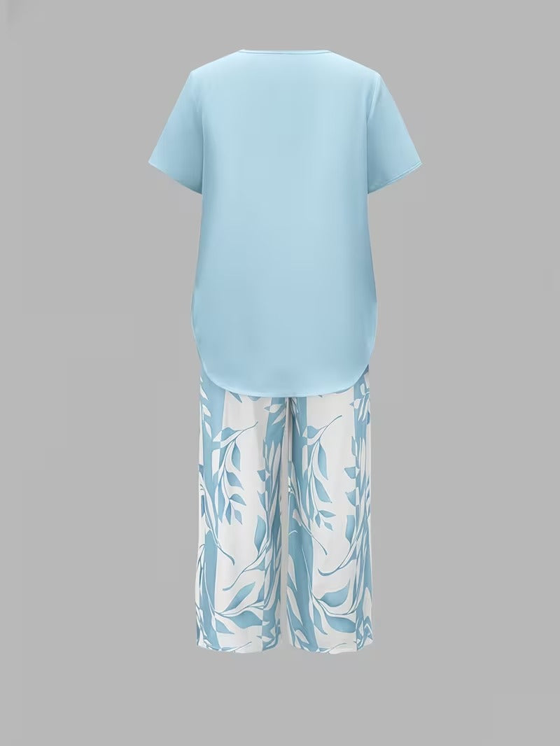 Elmyra | Casual Leaf Print Two-Piece Set