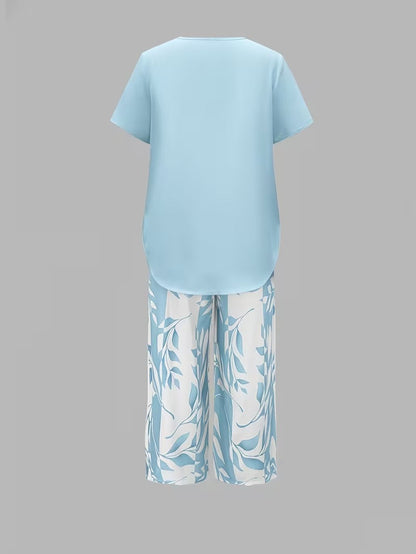Elmyra | Casual Leaf Print Two-Piece Set