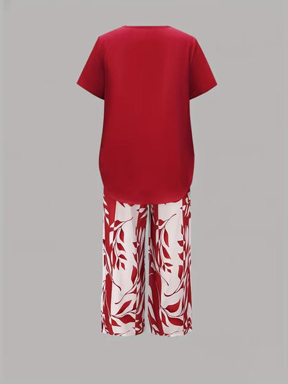 Elmyra | Casual Leaf Print Two-Piece Set