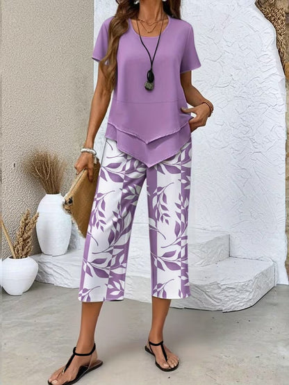 Elmyra | Casual Leaf Print Two-Piece Set