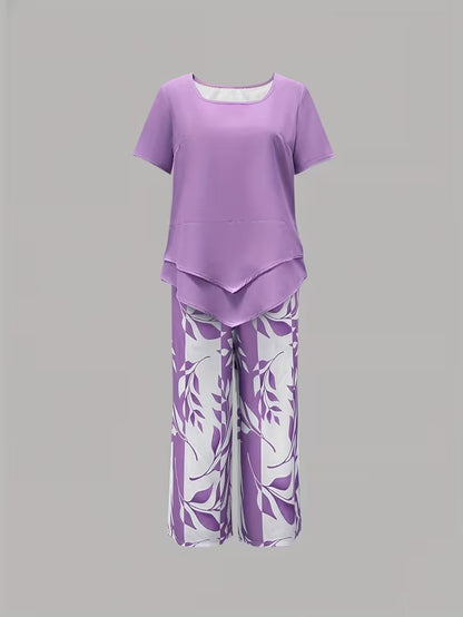 Elmyra | Casual Leaf Print Two-Piece Set