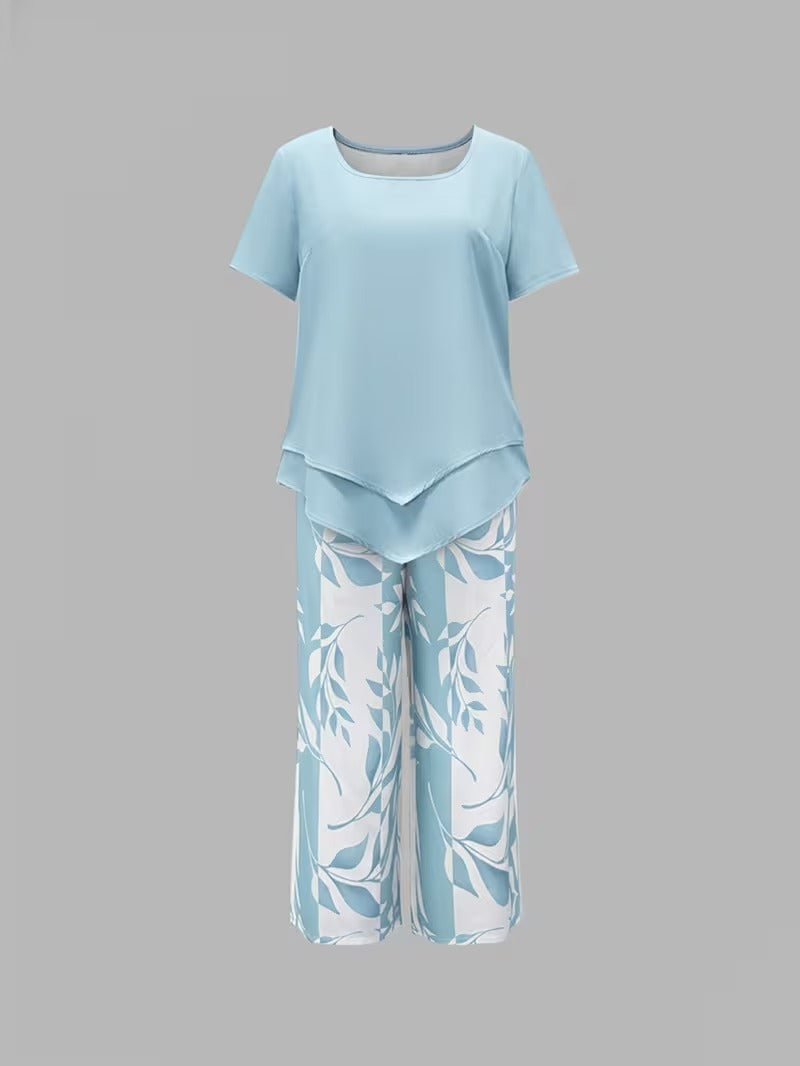 Elmyra | Casual Leaf Print Two-Piece Set