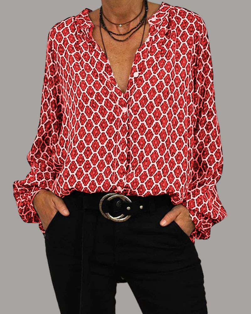 ELVIRA™ | Geometric V-Neck Blouse
