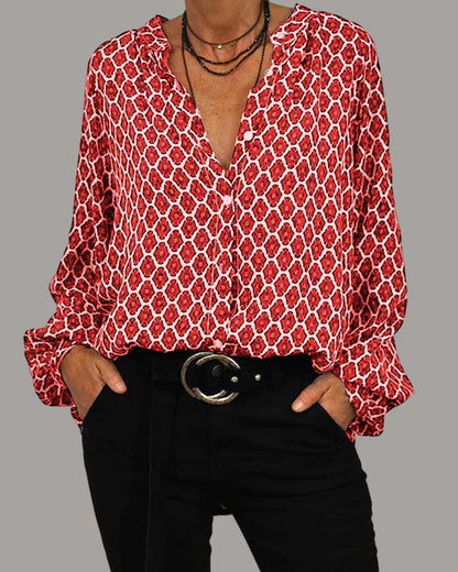 ELVIRA™ | Geometric V-Neck Blouse