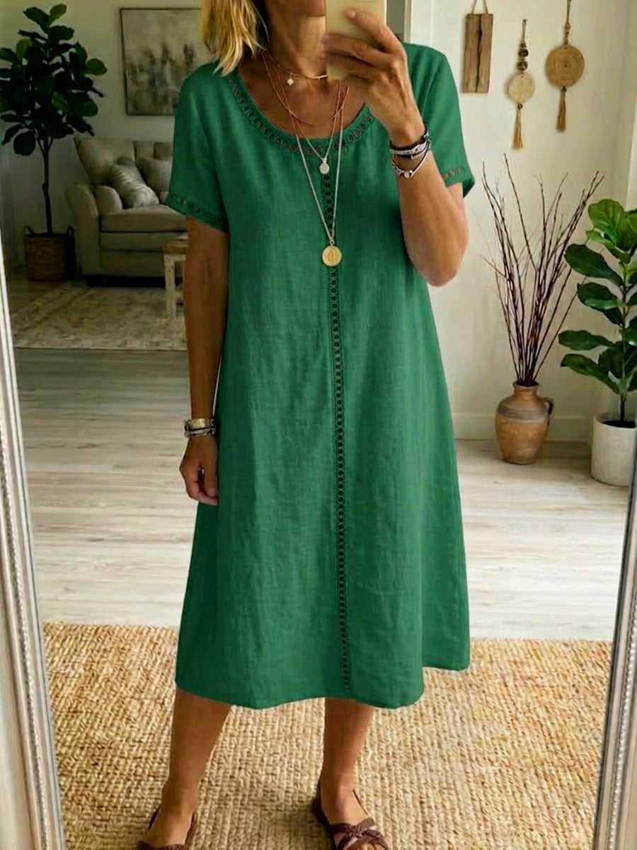 Margot | Eyelet-Trim Casual Linen Midi Dress