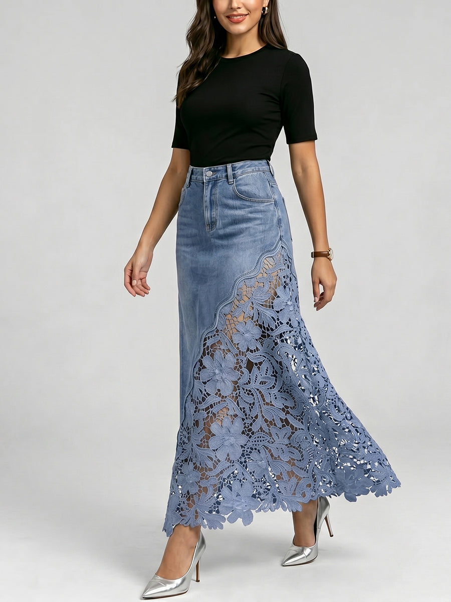 Harlow | The Lace Denim Skirt