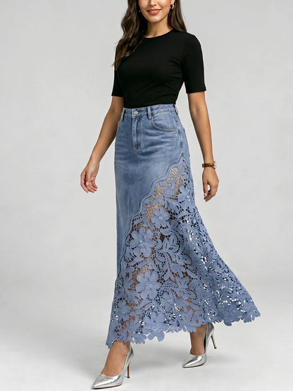 Harlow | The Lace Denim Skirt
