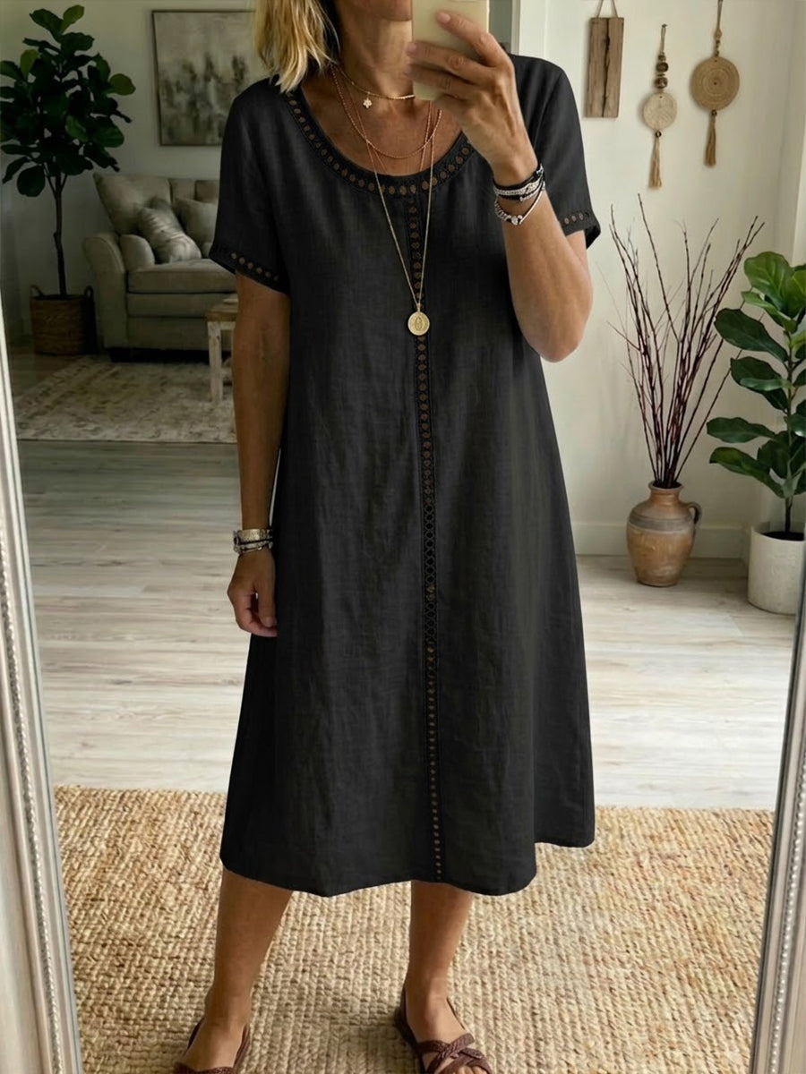 Margot | Eyelet-Trim Casual Linen Midi Dress