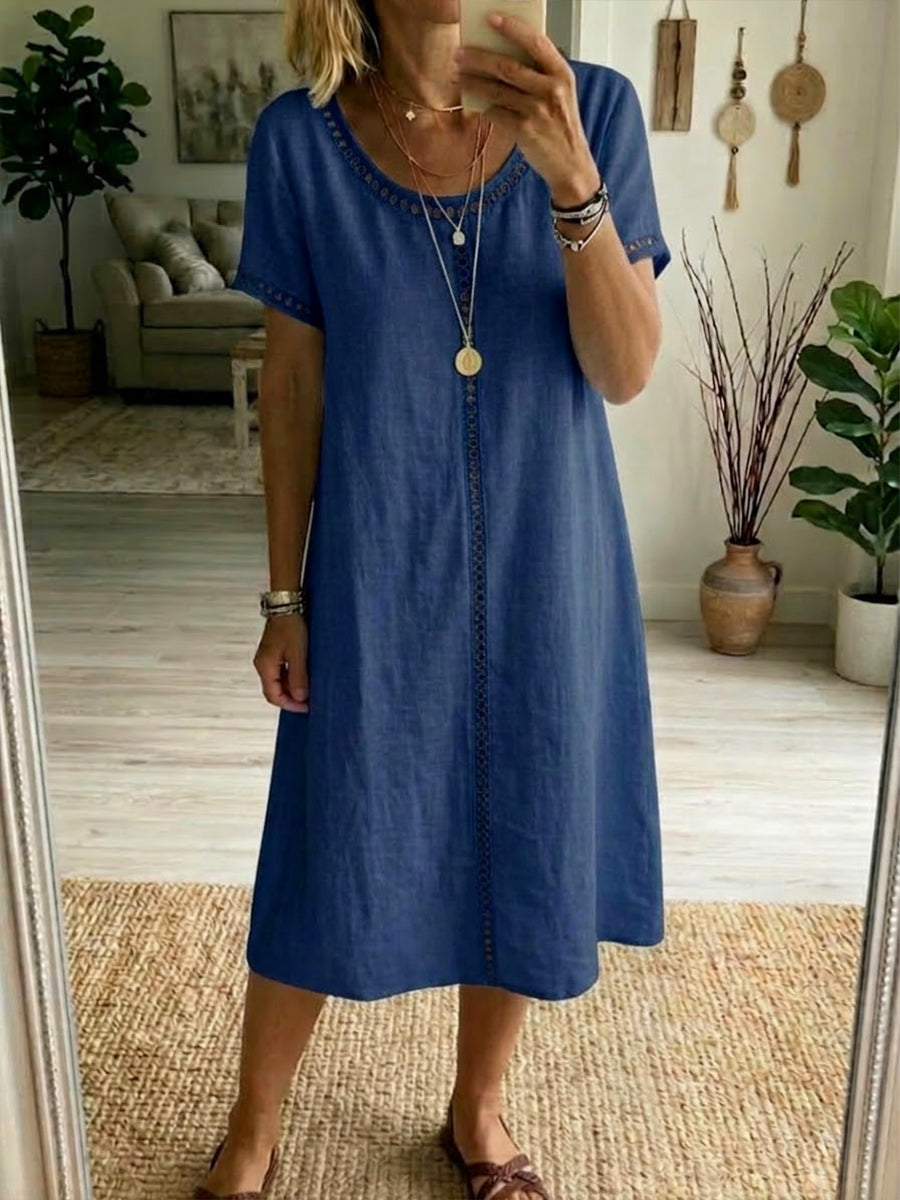 Margot | Eyelet-Trim Casual Linen Midi Dress