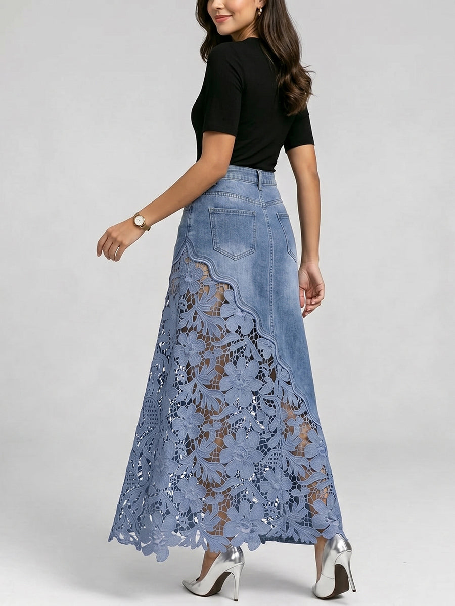 Harlow | The Lace Denim Skirt