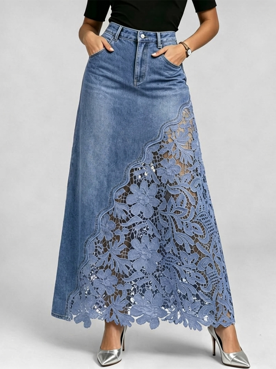 Harlow | The Lace Denim Skirt