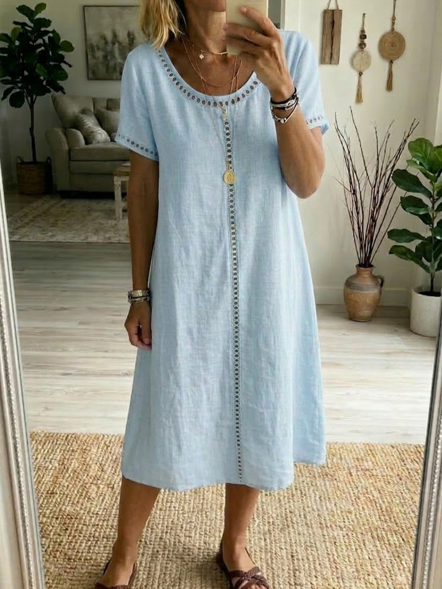 Margot | Eyelet-Trim Casual Linen Midi Dress