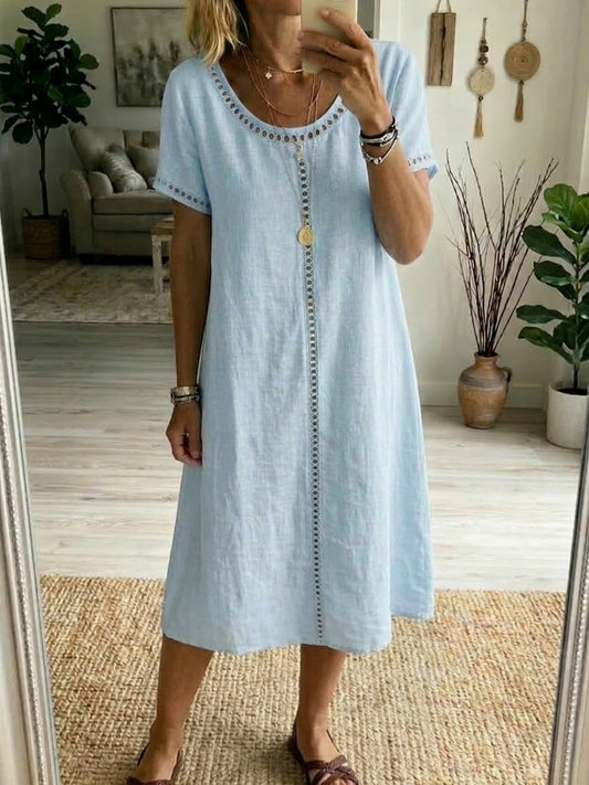 Margot | Eyelet-Trim Casual Linen Midi Dress