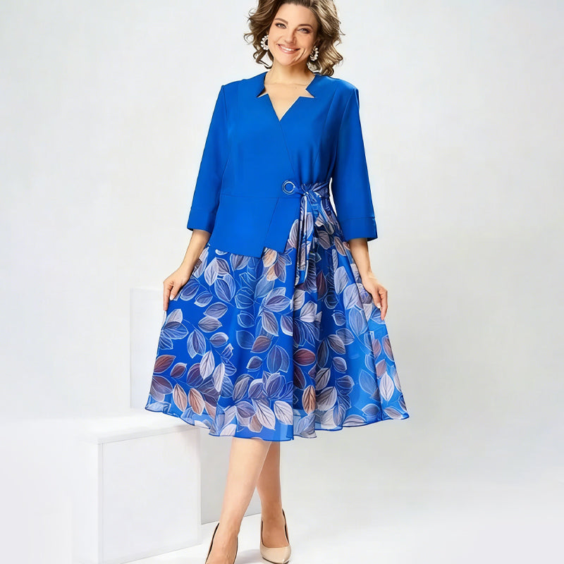 Elegant Floral Print Mock-Two-Piece Dress