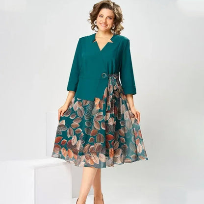 Elegant Floral Print Mock-Two-Piece Dress